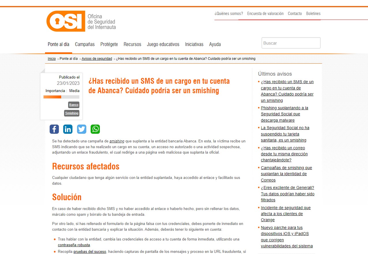 ¿Has recibido un SMS de un cargo en tu cuenta de Abanca? Cuidado podría ser un smishing ¿Has recibido un SMS de un cargo en tu cuenta de Abanca? Cuidado podría ser un smishing