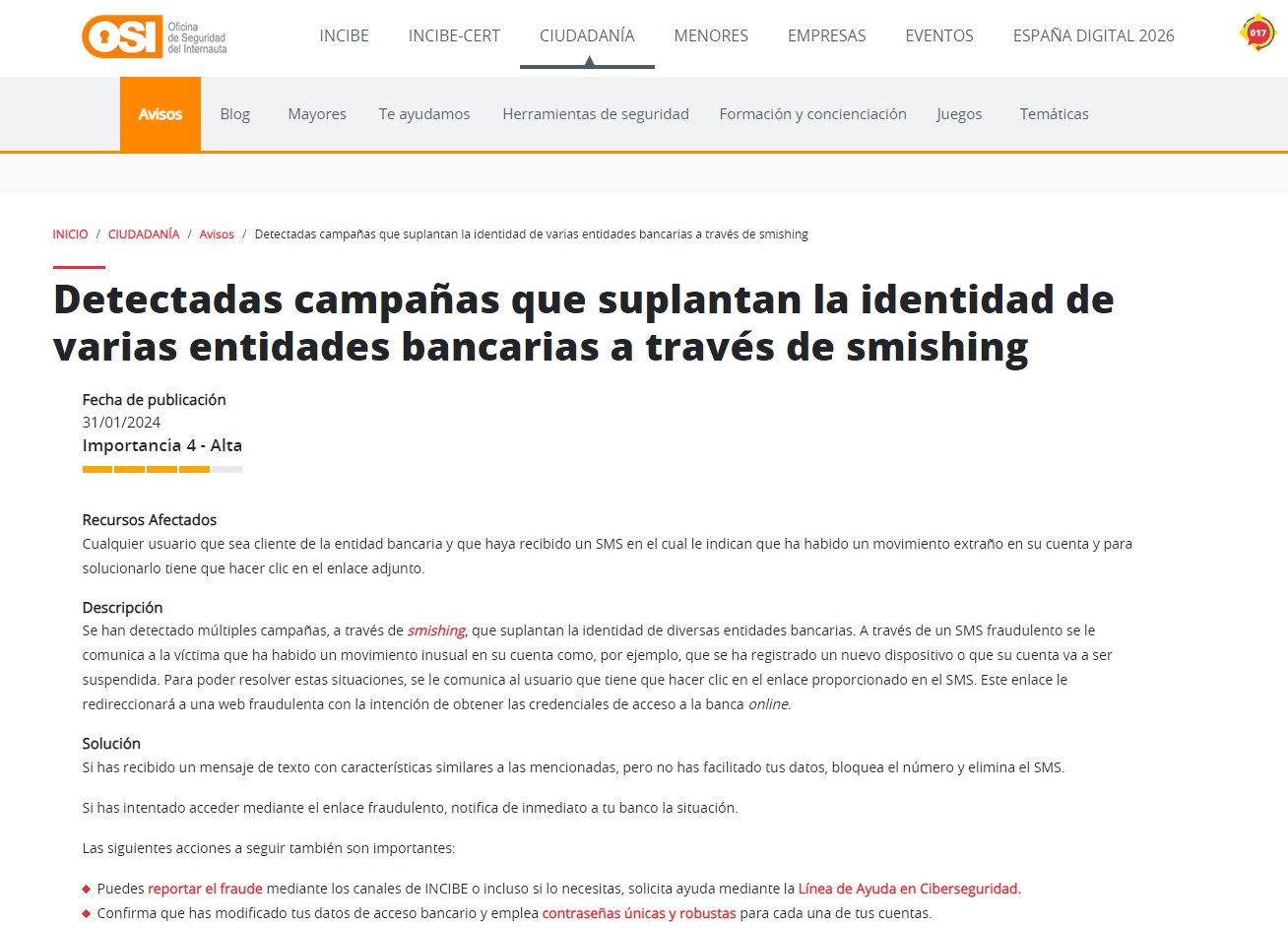 Detectadas campañas que suplantan la identidad de varias entidades bancarias a través de smishing Detectadas campañas que suplantan la identidad de varias entidades bancarias a través de smishing