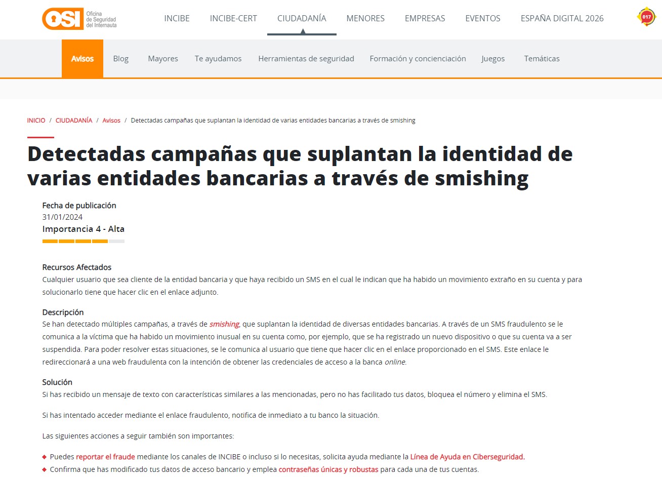 Detectadas campañas que suplantan la identidad de varias entidades bancarias a través de smishing