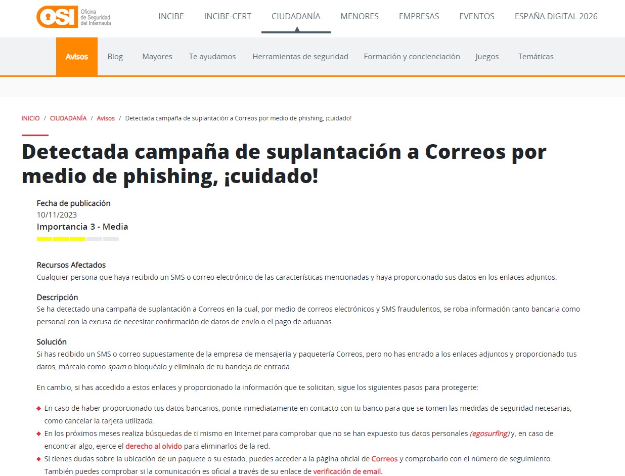 Detectada campaña de suplantación a Correos por medio de phishing, ¡cuidado!