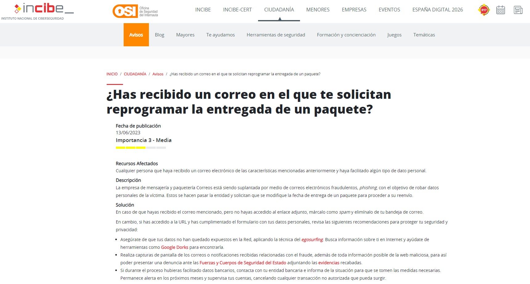 ¿Has recibido un correo en el que te solicitan reprogramar la entregada de un paquete?