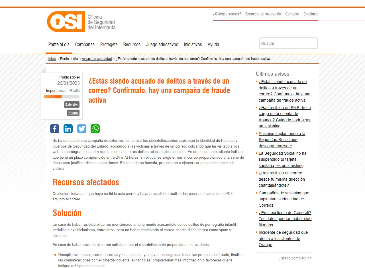 ¿Estás siendo acusado de delitos a través de un correo? Confírmalo, hay una campaña de fraude activa ¿Estás siendo acusado de delitos a través de un correo? Confírmalo, hay una campaña de fraude activa