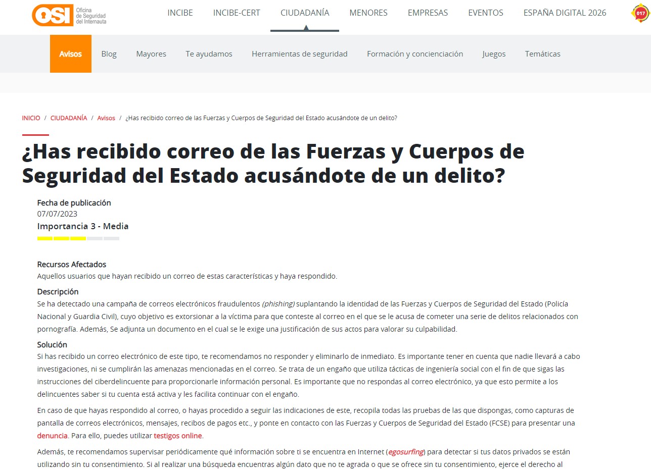 ¿Has recibido correo de las Fuerzas y Cuerpos de Seguridad del Estado acusándote de un delito?