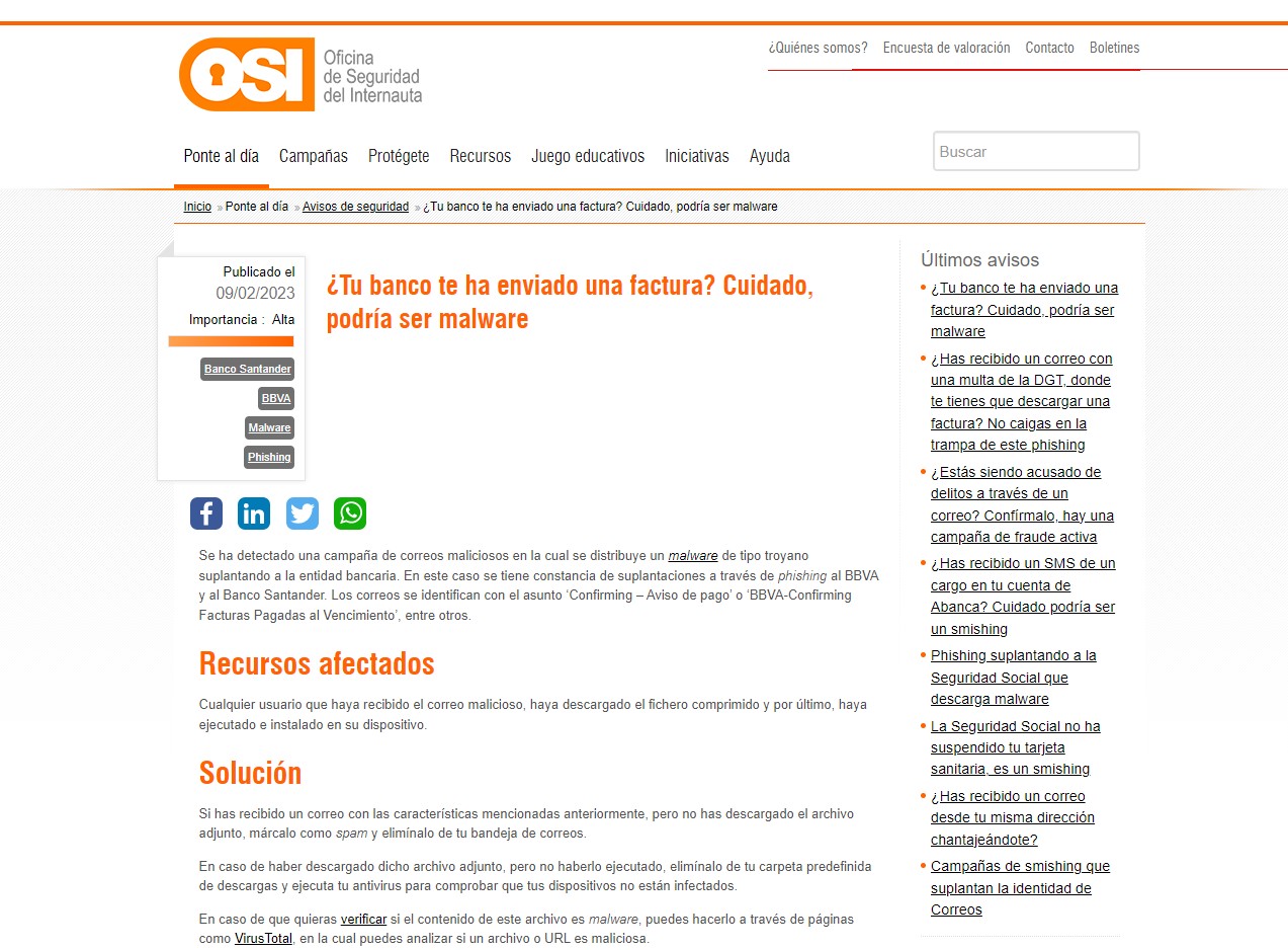 ¿Tu banco te ha enviado una factura? Cuidado, podría ser malware ¿Tu banco te ha enviado una factura? Cuidado, podría ser malware