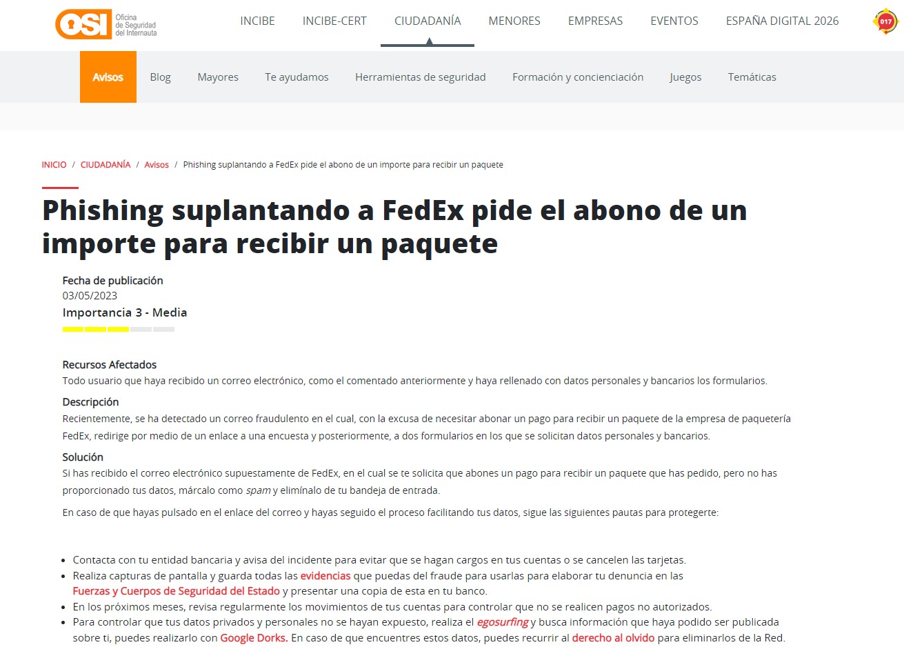 Phishing suplantando a FedEx pide el abono de un importe para recibir un paquete Phishing suplantando a FedEx pide el abono de un importe para recibir un paquete