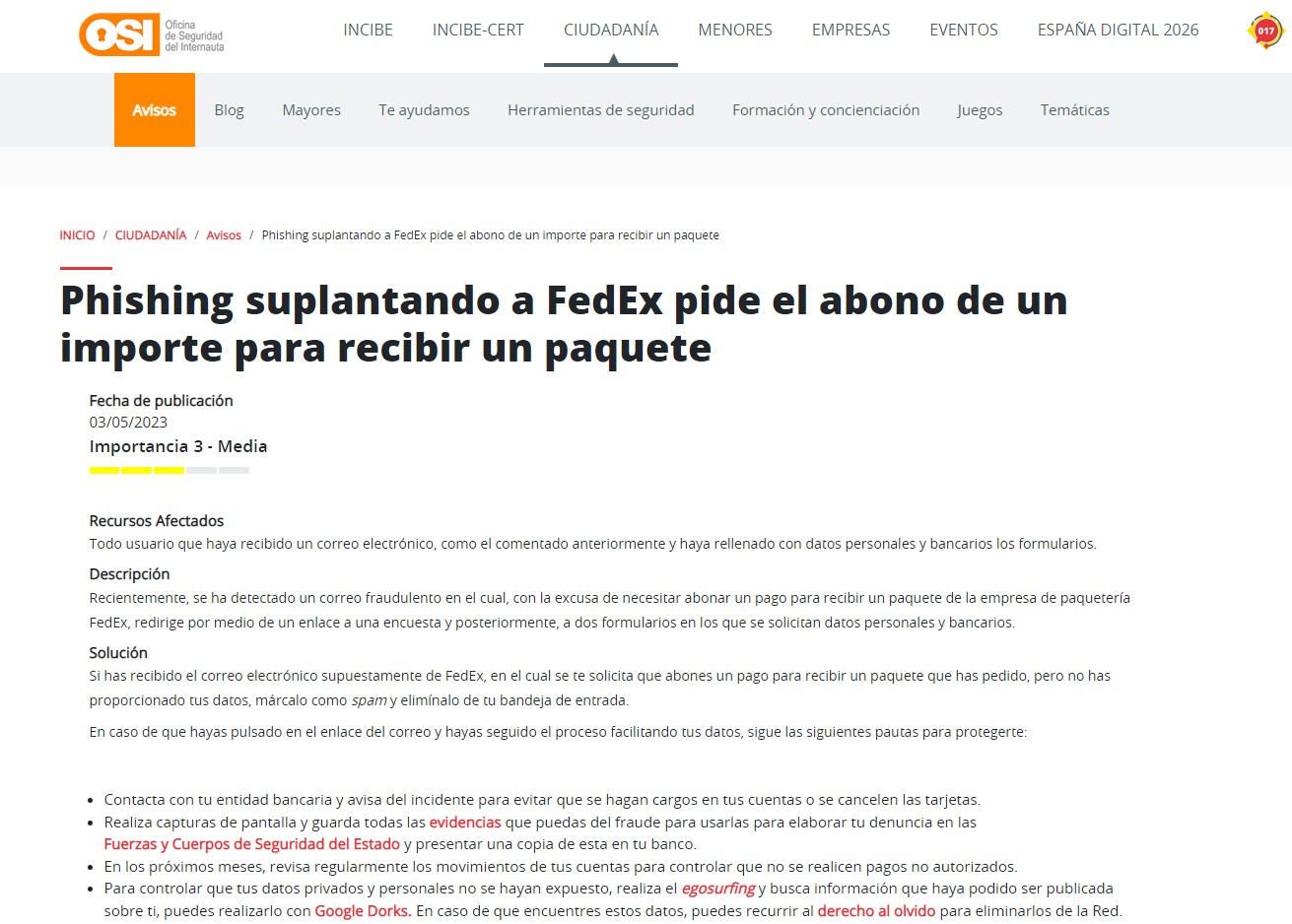 Phishing suplantando a FedEx pide el abono de un importe para recibir un paquete