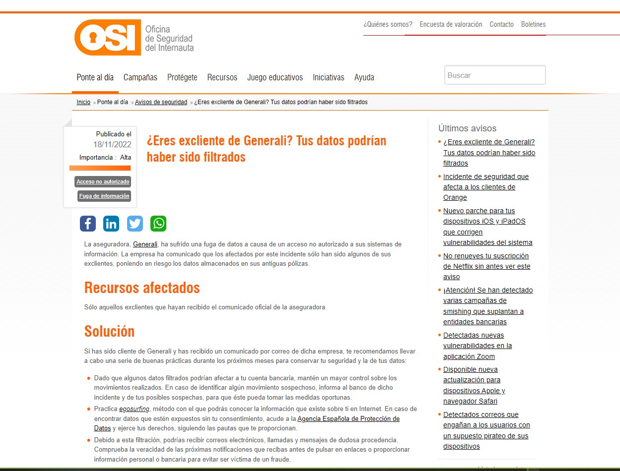 ¿Eres excliente de Generali? Tus datos podrían haber sido filtrados ¿Eres excliente de Generali? Tus datos podrían haber sido filtrados