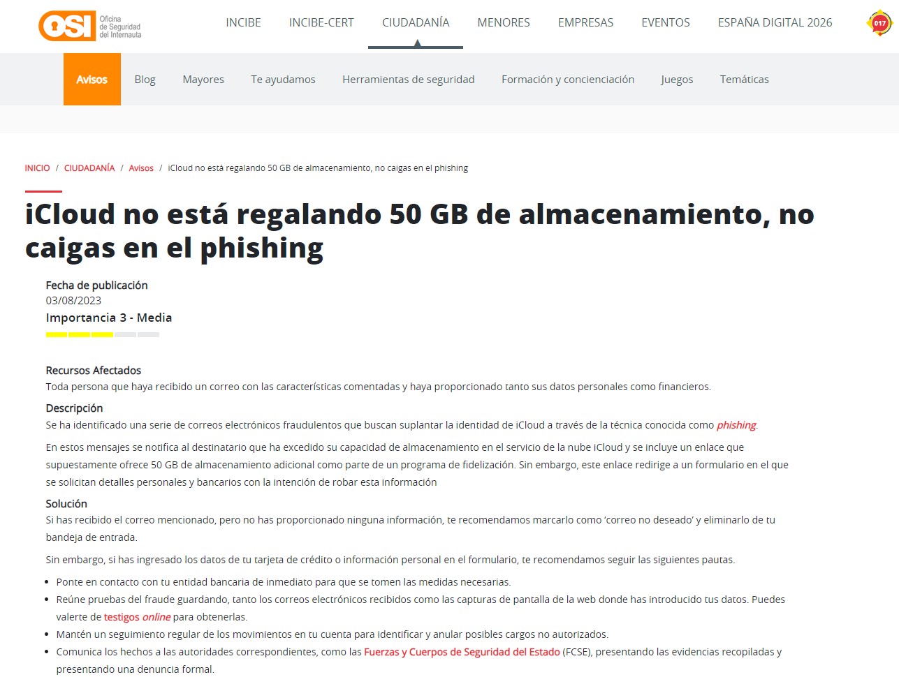 iCloud no está regalando 50 GB de almacenamiento, no caigas en el phishing