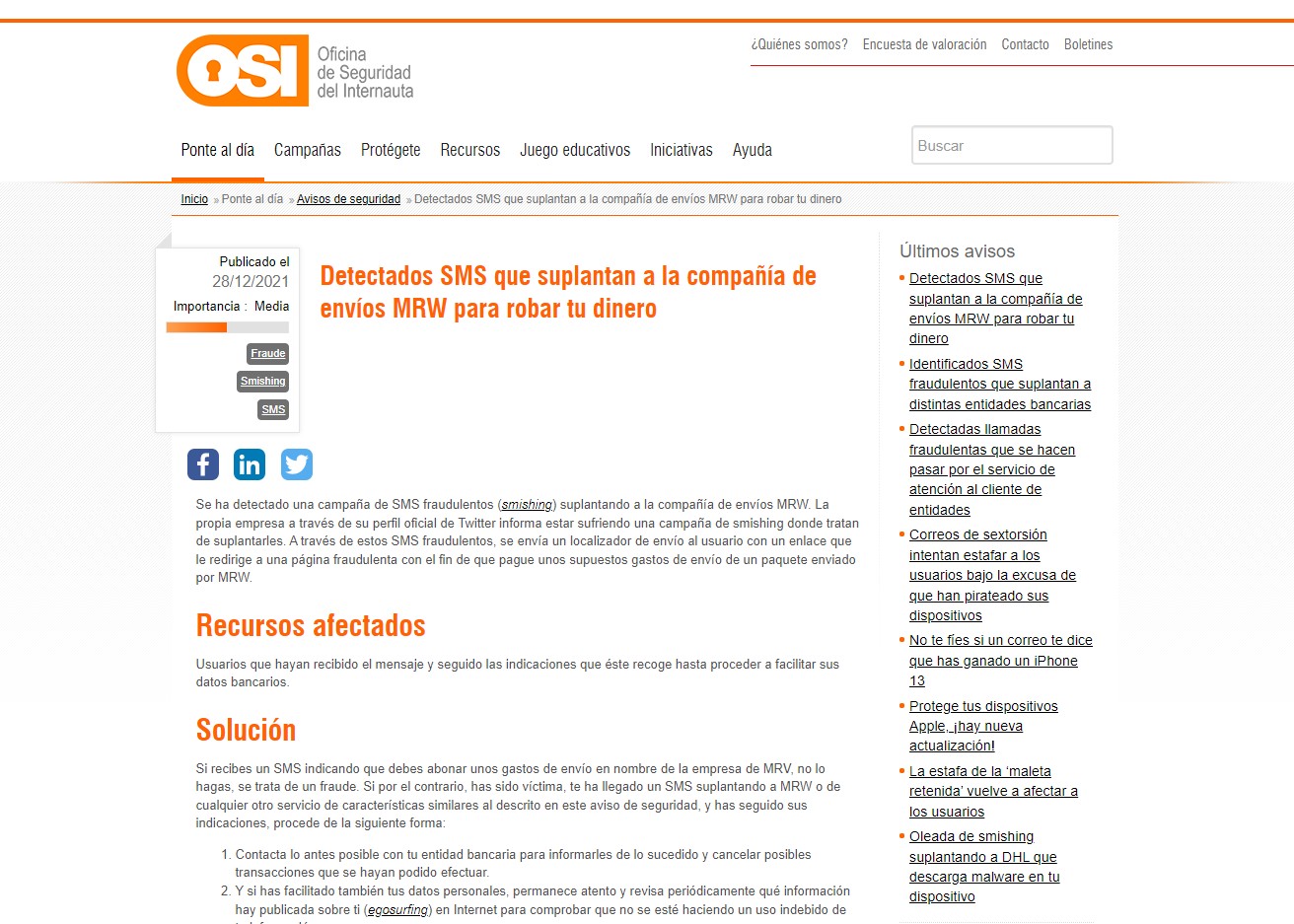 Detectados SMS que suplantan a la compañía de envíos MRW para robar tu dinero