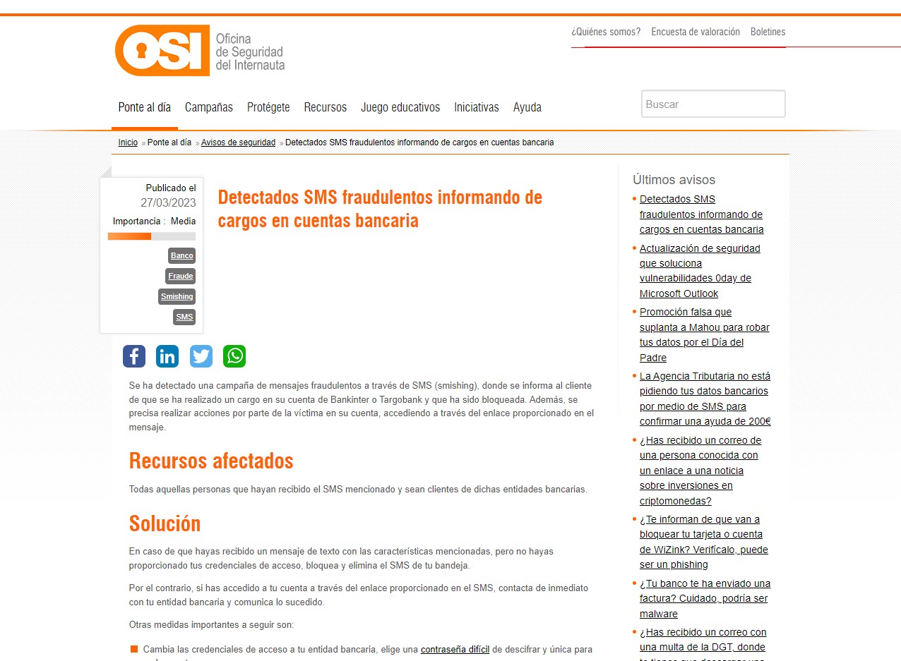 Detectados SMS fraudulentos informando de cargos en cuentas bancaria Detectados SMS fraudulentos informando de cargos en cuentas bancaria