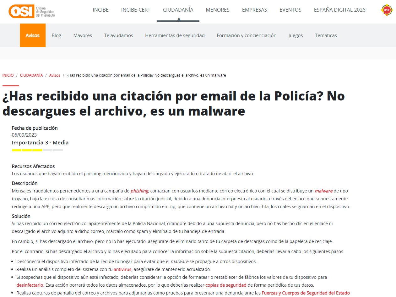 ¿Has recibido una citación por email de la Policía? No descargues el archivo, es un malware ¿Has recibido una citación por email de la Policía? No descargues el archivo, es un malware